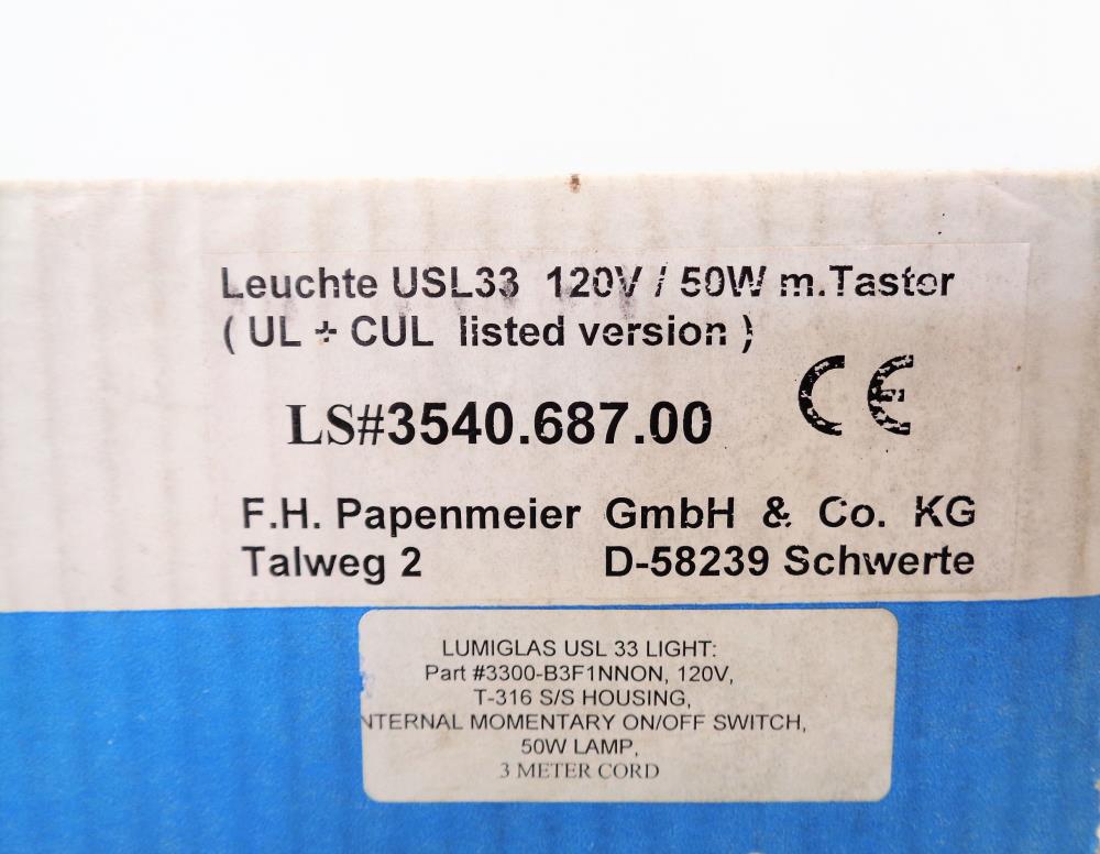 F. H. Papenmeier Lumiglas Incandescent Luminaire, Type USL33, 120V/50W